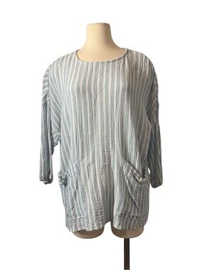 JNY Light Blue‎ and white Stripe Cotton Tunic Top